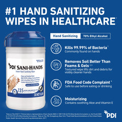 PDI Sani-Hands wipe used near a kitchen prep area.
