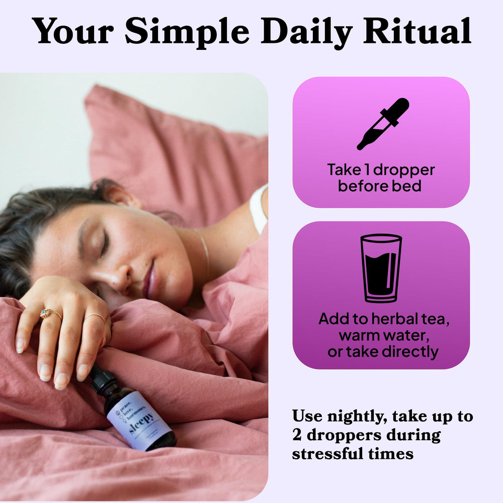 peace. love. hormones Sleepy valerian-ashwagandha ingredients highlight calming synergy