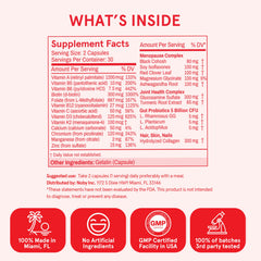 Peach Perfect menopause multivitamin bottle with glass of water ready for daily energy support