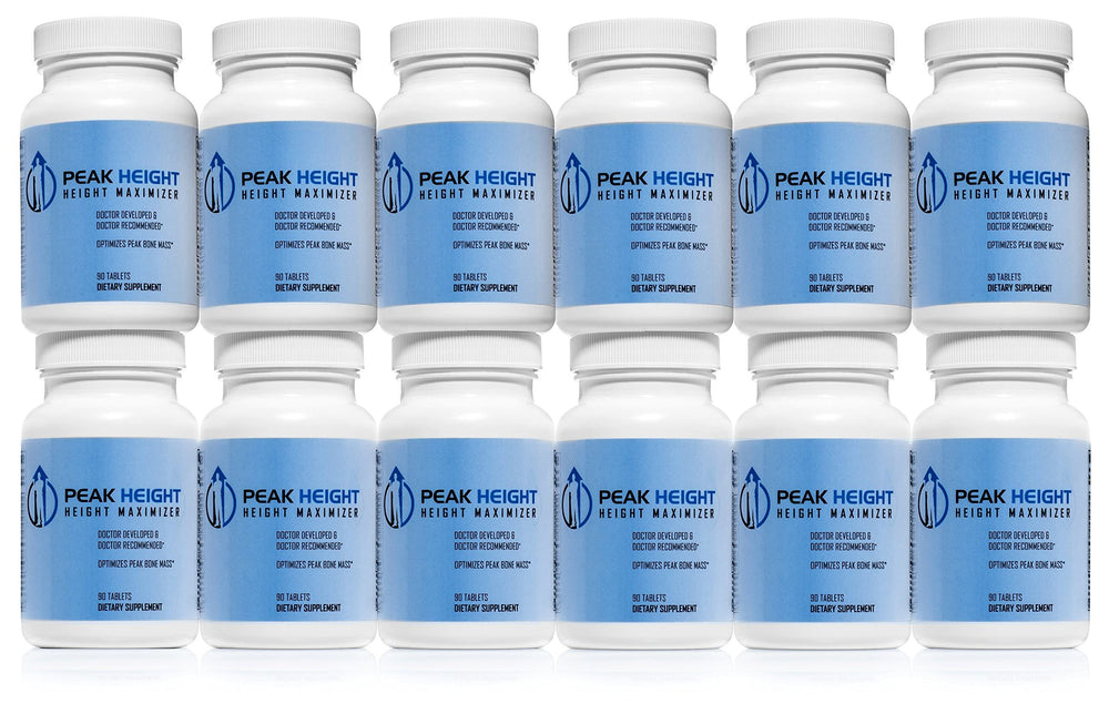 Peak Height Growth Supplement bottle close-up for kids supporting natural bone health.