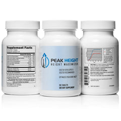 Peak Height six-month supply pack bottles shown for a daily routine.