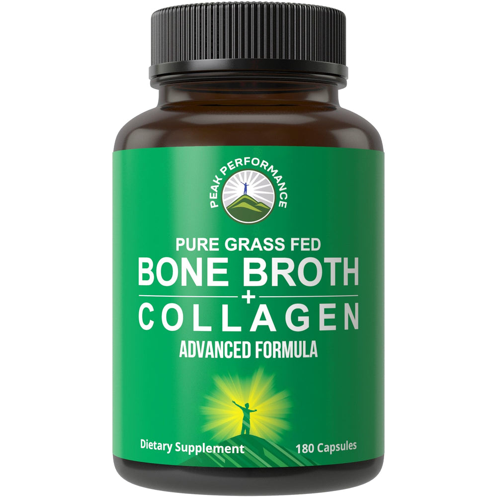 Peak Performance Bone Broth Capsules bottle on a clean surface for daily wellness