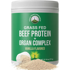 Peak Performance grass-fed beef protein bottle pour shows lactose-free, high-protein shake.