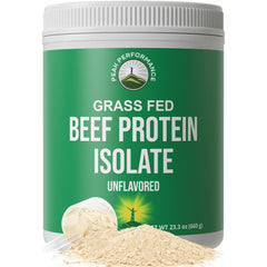 Peak Performance grass-fed beef protein bottle showing lactose-free formula for muscle support.