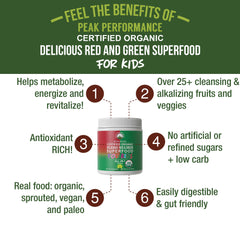 Peak Performance Kids Greens Reds pour into a glass demonstrating easy mixing
