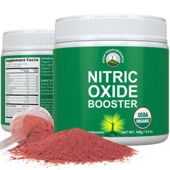 Peak Performance nitric oxide booster tub front with organic ingredients for natural energy support.