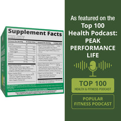 Pouring Peak Performance greens into smoothie for natural energy and clean taste