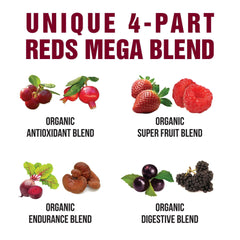 Peak Performance Organic Reds berry smoothie shows flavorful, energizing goodness