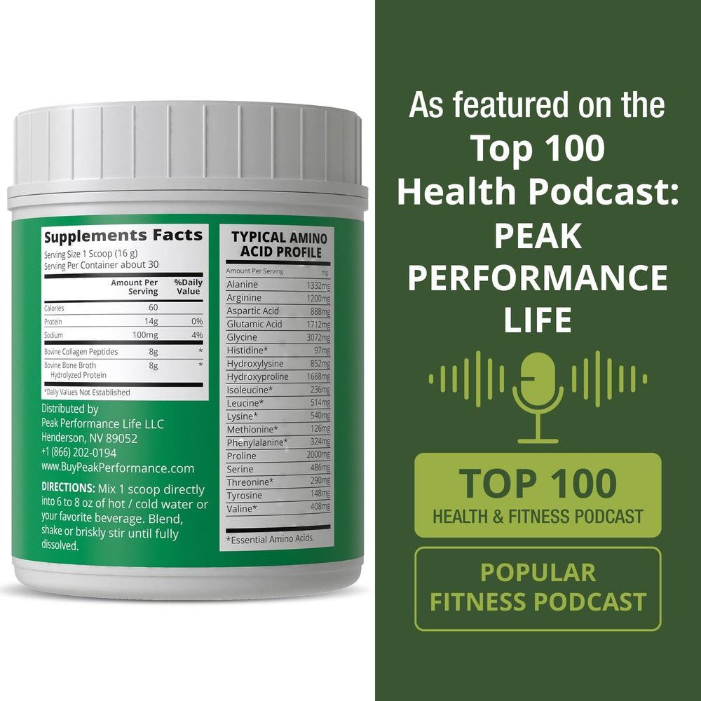 Peak Performance pouring or mixing scene shows easy integration into shakes or hot beverages.
