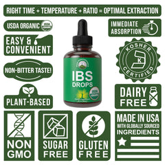 Peak Performance IBS Drops close-up showcases premium organic drops.