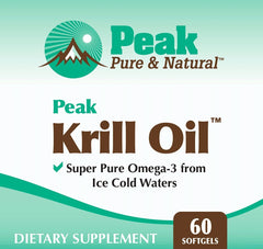 Close-up of Peak Krill Oil capsules highlighting easy-to-swallow softgels.