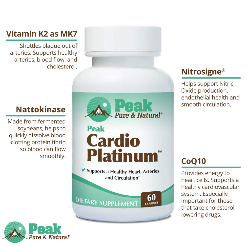 Peak Pure & Natural Peak Cardio Platinum pack shot highlights value for daily cardio support.