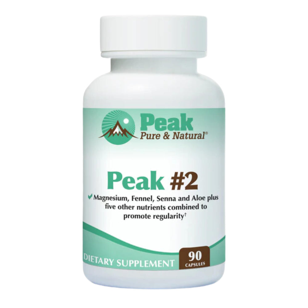 Peak Pure & Natural Peak #2 bottle close-up highlighting a gentle digestive support blend