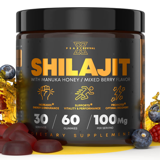 Peak Revival-X Shilajit Gummies bottle for daily energy support.