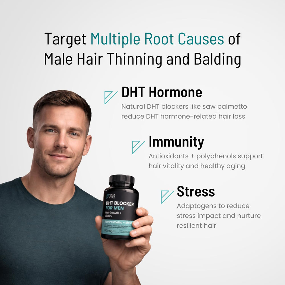 Peak Vitals Green Tea extract bottle offering antioxidant support for hair