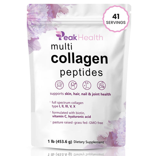 Peakhealth Multi Collagen Powder tub front showing premium blend for beauty and mobility