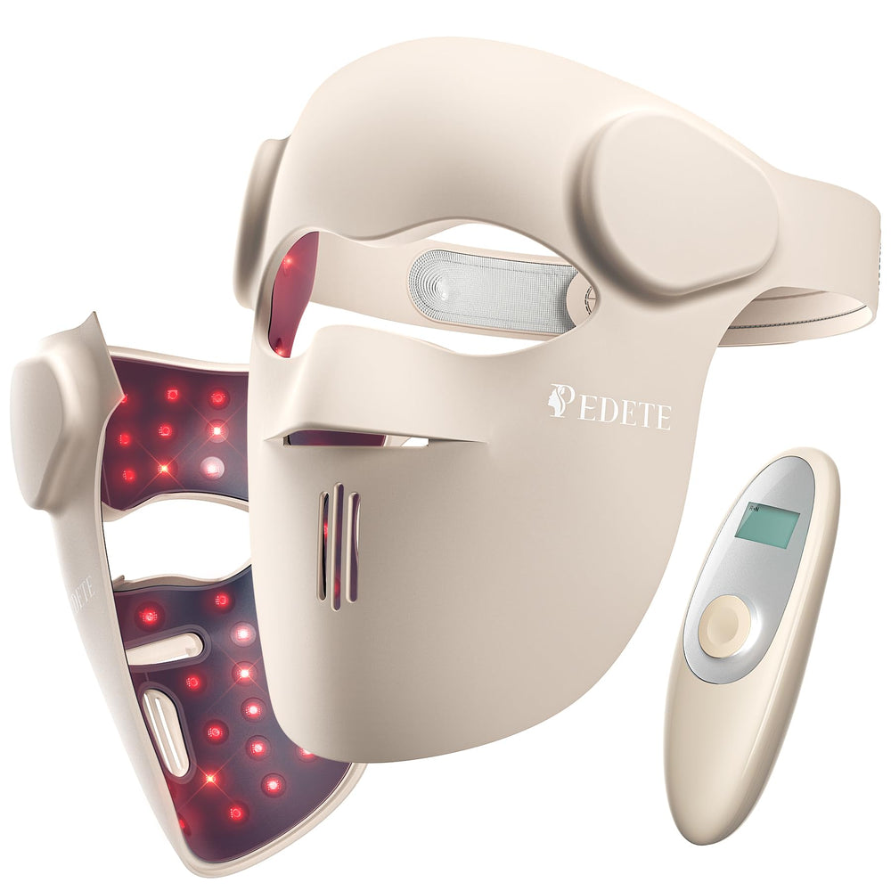 Pedete red light mask front view, a compact wearable skincare device for at-home use.