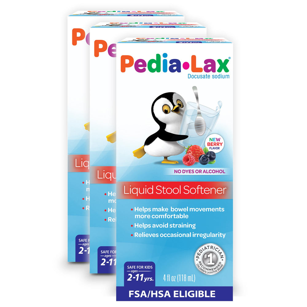 Pedia-Lax berry liquid bottle 4oz shows gentle relief for kids.