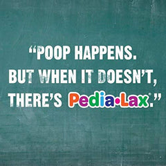 Pedia-Lax packaging image shows dosage guidance and usage tips.