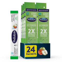 Pedialyte fast hydration apple packets for quick electrolyte replenishment on the go.