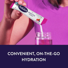 Pedialyte Immune Support packaging highlights flavor variety.
