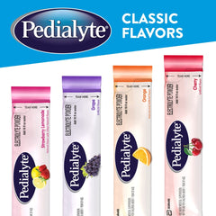 Pedialyte orange powder packet suitable for kids and adults alike.