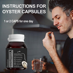 Peehss Oyster Extract Capsules label explains dosage and daily use