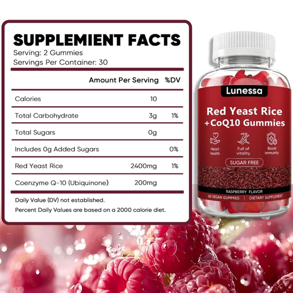 Peehss label highlights CoQ10 and red yeast rice for energy support.