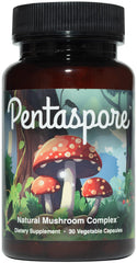 Pentaspore bottle front view with vegan, gluten-free capsules.