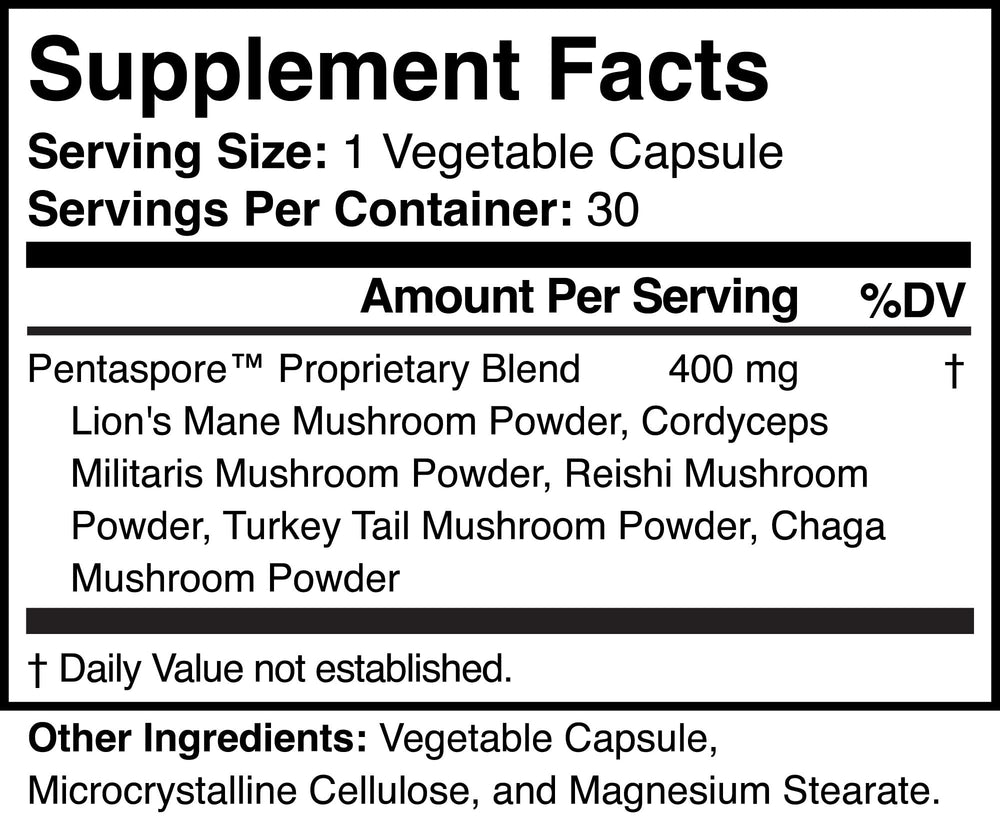 Pentaspore label detail indicating GMP-certified production in New York.
