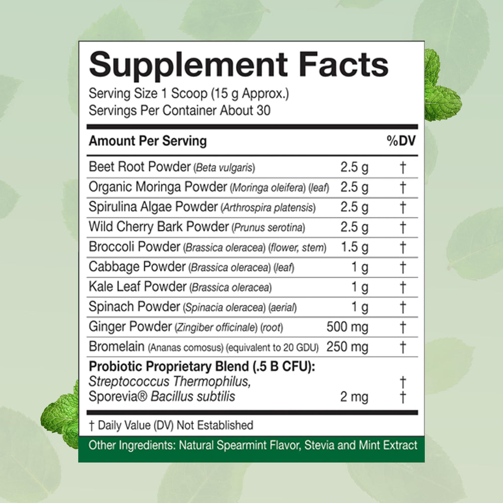 People's Chemist Essential Greens powder scoop ready for quick daily servings
