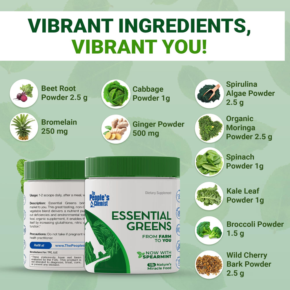 People's Chemist Essential Greens spearmint flavor offers light, refreshing taste