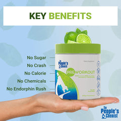 People's Chemist Pre-Workout Lime Hawthorn illustration on packaging highlighting herbal blend.
