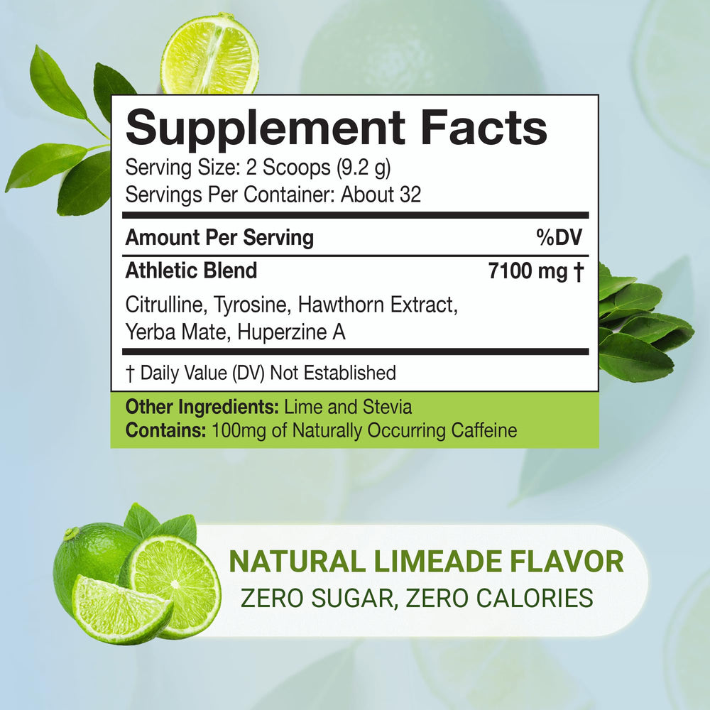 People's Chemist Pre-Workout Lime label close-up showing natural ingredients.