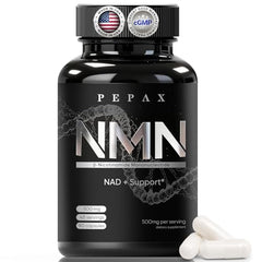 PEPAX NMN 500mg bottle front highlighting premium NAD+ support for vitality