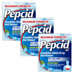 Pepcid AC maximum-strength tablets in a box front, ready for fast heartburn relief