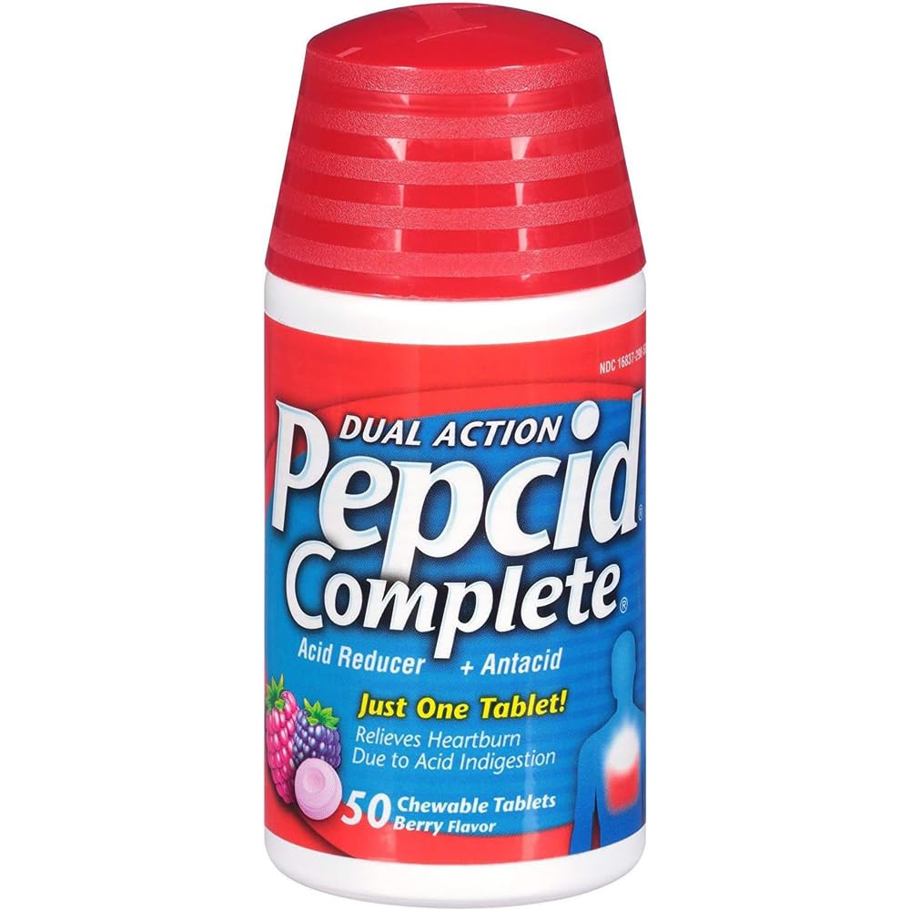 Pepcid Complete Berry Flavor chewable tablets provide fast heartburn relief and long-lasting acid reduction.