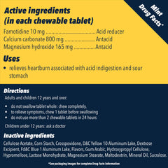 Label on Pepcid Complete showing famotidine and antacid ingredients.