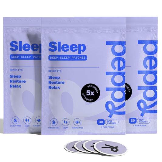 Peppy Sleep Patches 3-Pack front view showing easy nighttime application for calm evenings