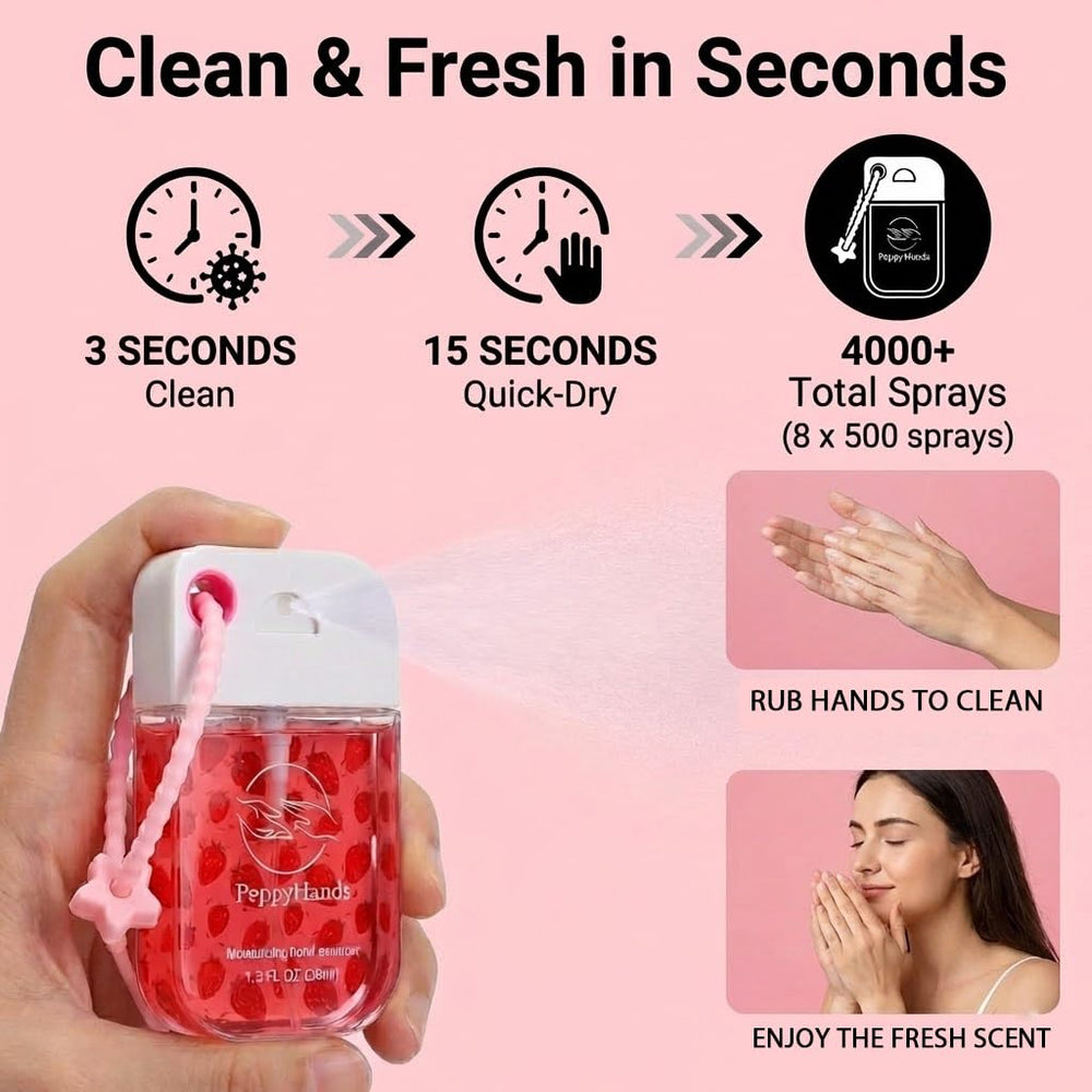PeppyHands aloe vera scent hand sanitizer spray with soothing cleansing