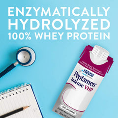 Peptamen Intense VHP nutrition facts panel for high-protein formula.