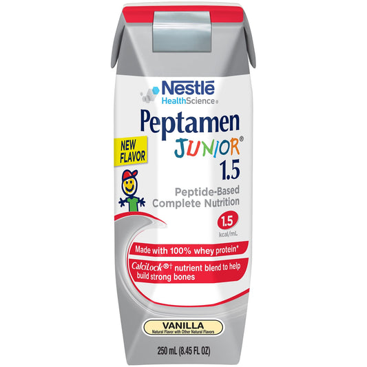 Peptamen Junior 1.5 Vanilla tub front view emphasizing easy digestion support
