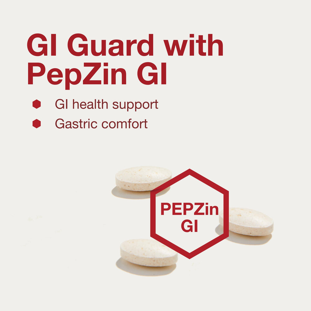 PepZin GI capsule close-up emphasizing zinc-based digestive support