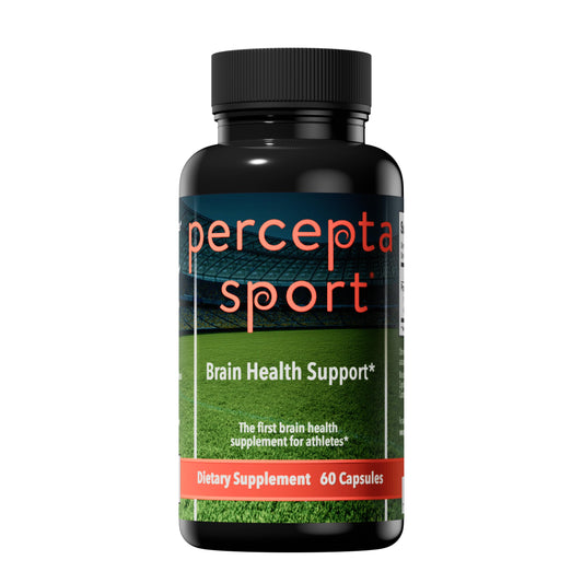 Percepta Sport bottle front shows branding for athletes and their focus and energy needs