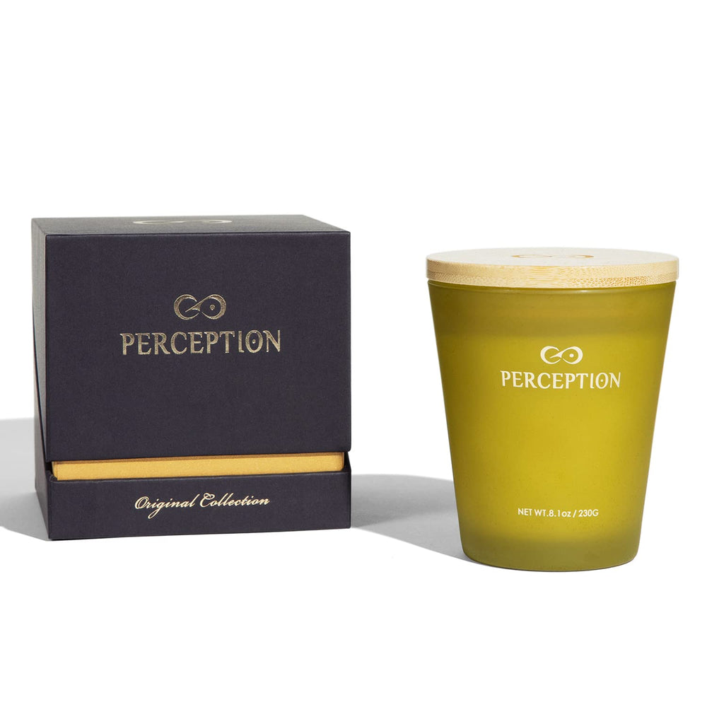 PERCEPTION AROMAS Bamboo Jasmine candle front view showing gift-ready presentation for ambiance