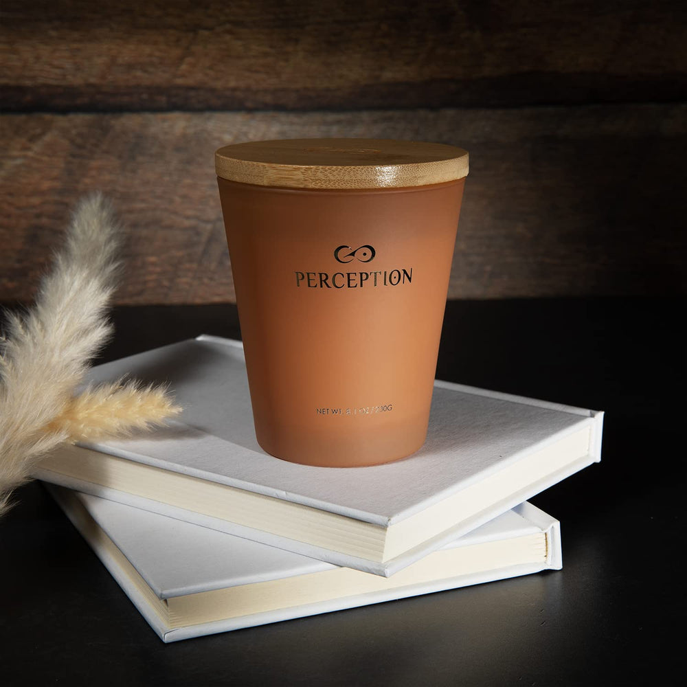 PERCEPTION AROMAS Sandalwood Thyme compostable bamboo lid highlights eco packaging