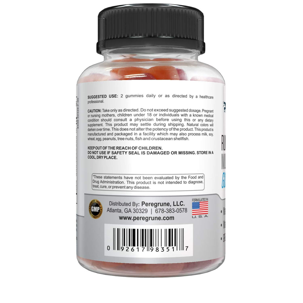 PEREGRUNE Runner Gummies COA label showing batch testing for identity and purity
