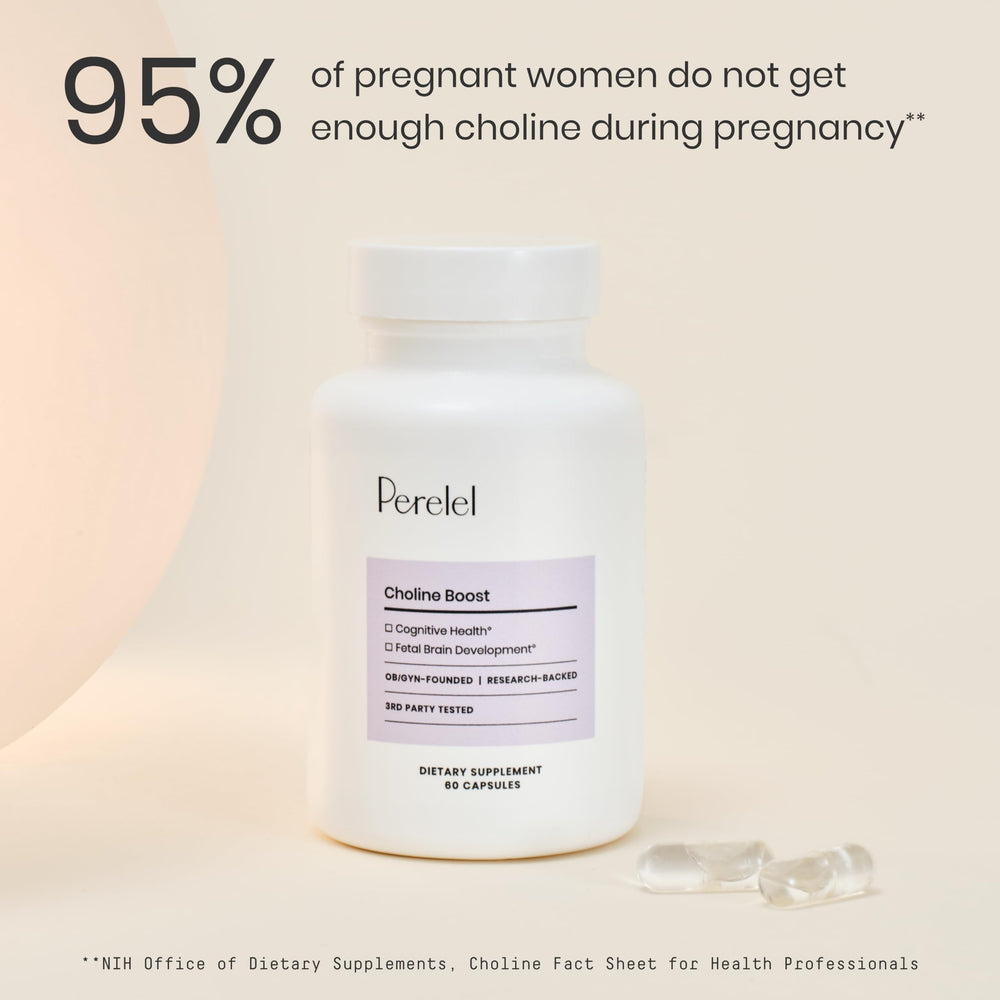 Perelel Choline Boost ingredients label, choline chloride content for daily support.