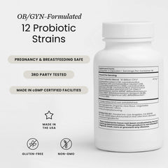 Perelel Daily Probiotic bottle side highlights non-GMO, gluten-free formulation for women