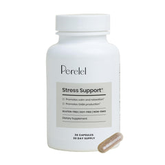 Perelel Stress Support bottle with capsules for daily relaxation and wellness.